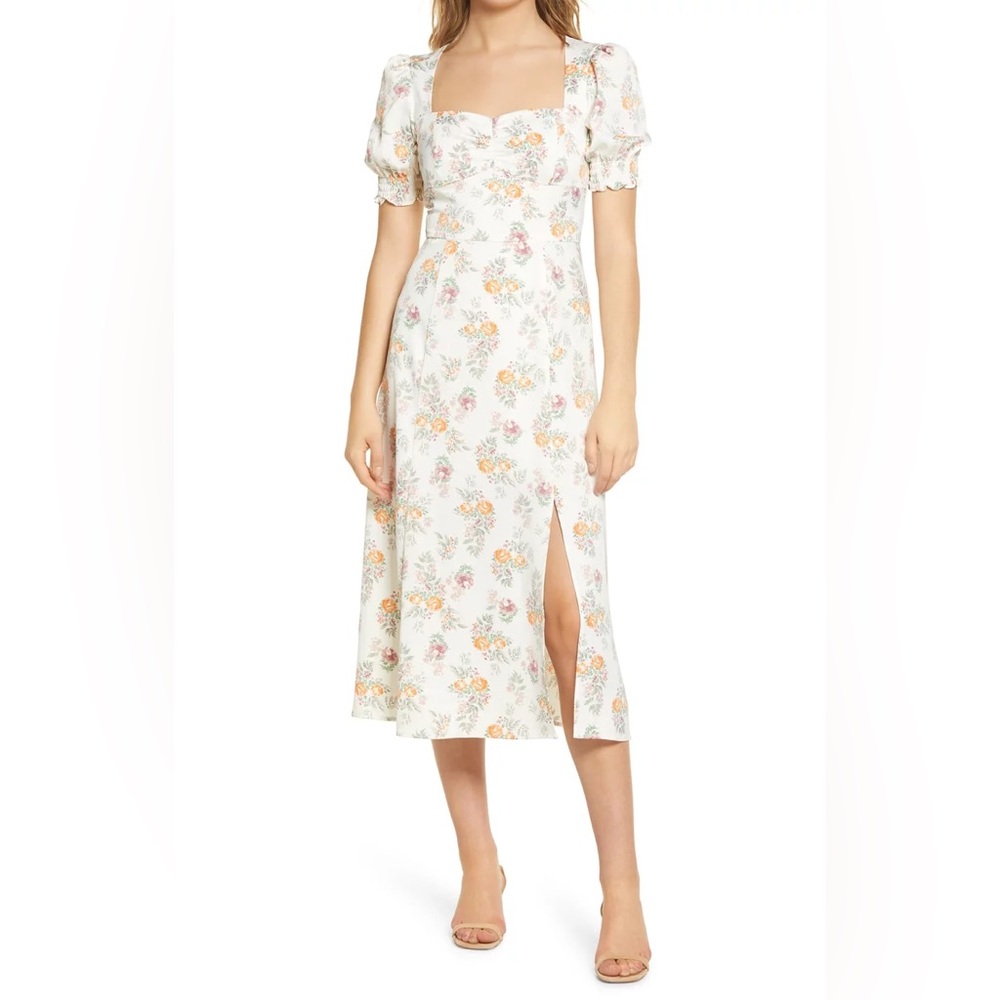 WAYF Beatrix Bustier Midi Dress in Ivory Floral